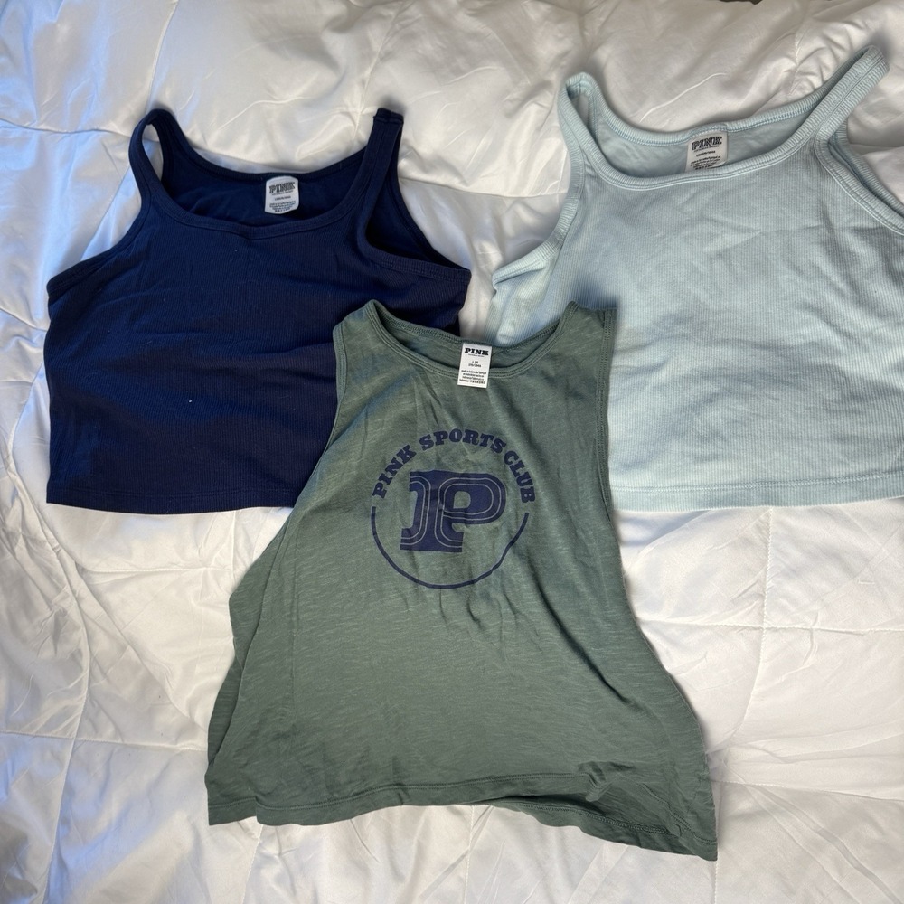 PINK Victoria's Secret Tank Top Lot of 3 Women's Large Cropped & Graphic Tops